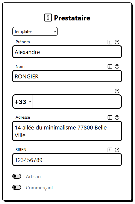 capture de la section prestataire